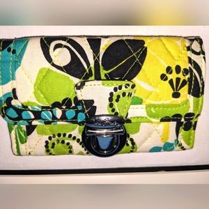 Vera Bradley Limes Up Floral Neon Bifold Wallet Snap Closure AUTHENTIC